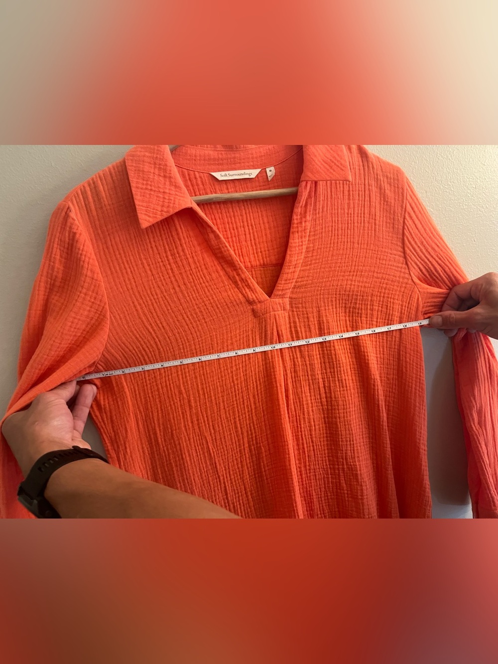 Soft Surroundings Coral-Orange Gauze V-Neck Tunic - Picture 6 of 7